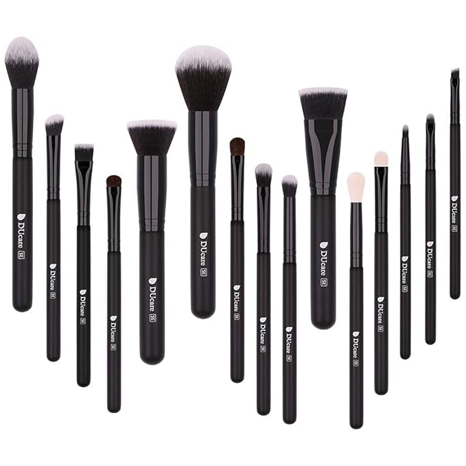 DUcare Makeup Brushes 15Pcs Premium Synthetic Kabuki Makeup Brush Set, Professional Foundation Concealers Powder Blush Blending Face Eye Shadows Black Brush Sets-Velvo Beauty
