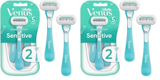 Gillette Venus Extra Smooth Sensitive Disposable Razors for Women with Sensitive Skin, 2 Count (Pack of 2)-Velvo Beauty