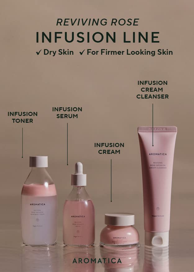 AROMATICA Reviving Rose Infusion Serum 3.38oz / 100ml, Vegan, Rejuvenating Hydration Serum, Vitality Serum for dry skin | with Damask Rose Water and Rose Oil-Velvo Beauty