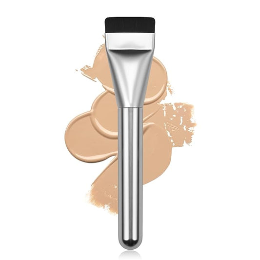 Flat Foundation Brush,Korean Makeup Brush Spatula Facial Brush for Liquid Foundation,Premium Face Makeup Brush for Blending Cream (Silver)-Velvo Beauty