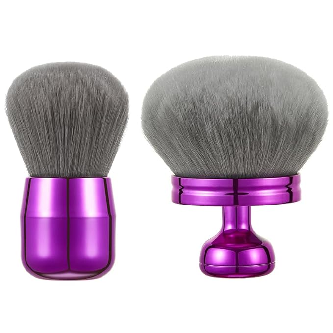 Extra Large Kabuki Brush Set for Body and Face Foundation & Makeup,Multi-functional,Mix bronze self-tanning applicator, wide round head, Great gift for women with Velvet bag(Purple 2pcs)-Velvo Beauty