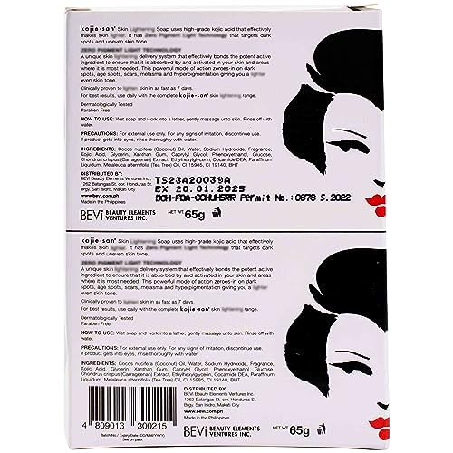 Kojie San Face & Body Shower Set - The Original Kojic Acid Soap, Dark Spot Remover Bar Soap with Coconut & Tea Tree Oil – 65g x 8 Bars with Leafa Soap Net, Brush and Soap Dish-Velvo Beauty