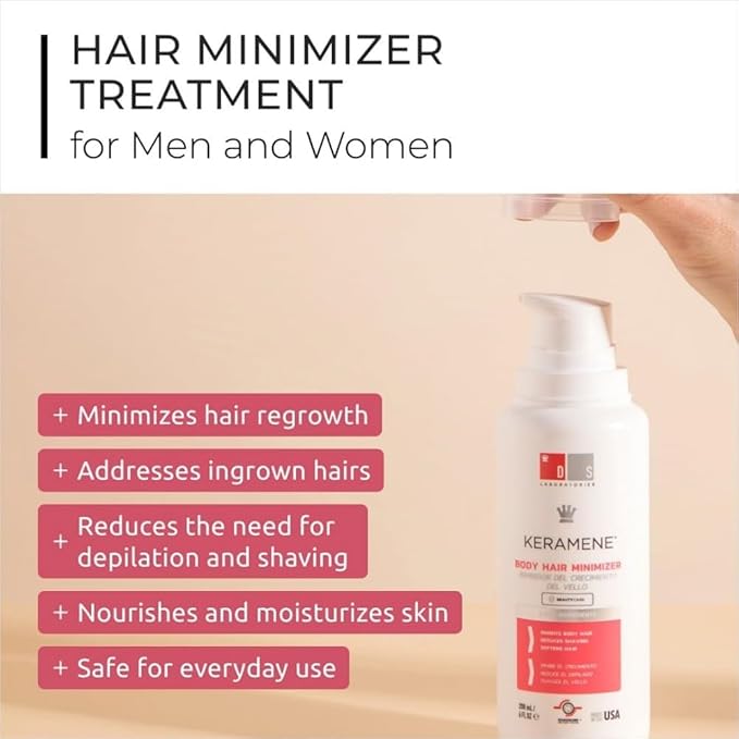 DS Labs Keramene Hair Inhibitor for Face & Body - Reduces Hair Visibility, Softens Texture, Minimizes Growth Over Time, Paraben-Free Formula with Witch Hazel, With Nanosome Technology, 6 Fl Oz-Velvo Beauty