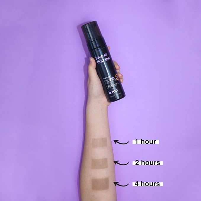 b.tan Violet Base Self Tanner Mousse | Love At First Tan - Best, 1 Hour Express Sunless Tanning Foam, Cancels Orange Tones, Dark Bronzing Glow, No Fake Tan Smell, Face & Body, 6.7 Fl Oz-Velvo Beauty