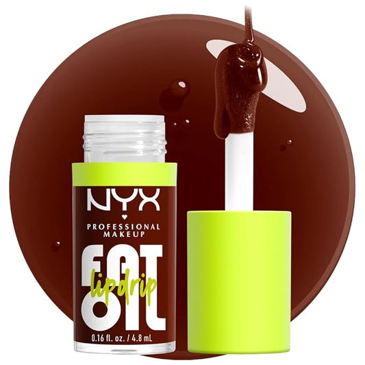 NYX PROFESSIONAL MAKEUP Fat Oil Lip Drip, Moisturizing Lip Oil Gloss, Vegan Tinted Formula, Up to 12 HR Hydration - Status Update (Rich Chocolate)-Velvo Beauty