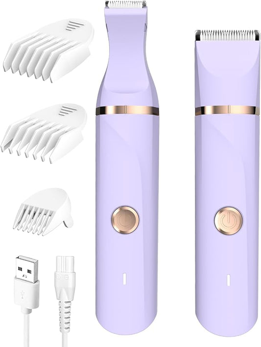 Bikini Trimmer for Women,Painless Electric Razor for Pubic Hair,Rechargeable Body Hair Trimmer,Electric Shaver Removal with Snap-in Ceramic Blades IP7X Washable Head,Wet and Dry Use, Light Purple-Velvo Beauty