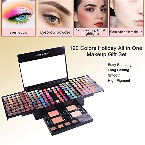Pure Vie All-in-One Holiday Gift Makeup Set Essential Starter Bundle Include Eyeshadow Palette Lipgloss Concealer Blush Eyebrow Foundation Face Powder Eyeliner Pencil - Make up Kit for Women Full Kit-Velvo Beauty