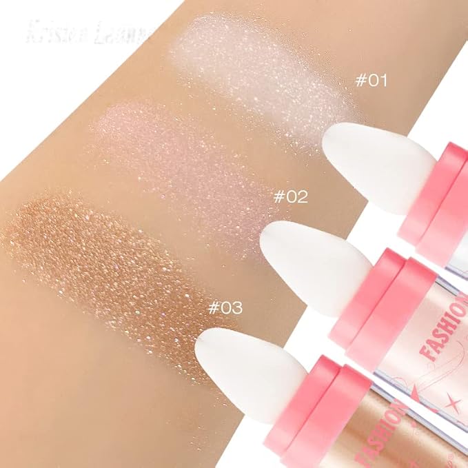 AKARY Shimmer Highlighter Powder, Fairy Polvo De Hadas Highlighter Powder & Blush Stick, Instant Glow Luminizer Duo, Glitter Body Face Hair High Gloss Stick, Sparkle Smudge-Proof Highlighter Stick Party Makeup (C-#01)-Velvo Beauty