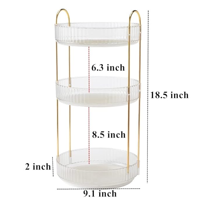 Vanity Organizer - 360 Rotating Countertop, High-Capacity Skincare & Cosmetics Organizer (3 Tiers, Clear)-Velvo Beauty