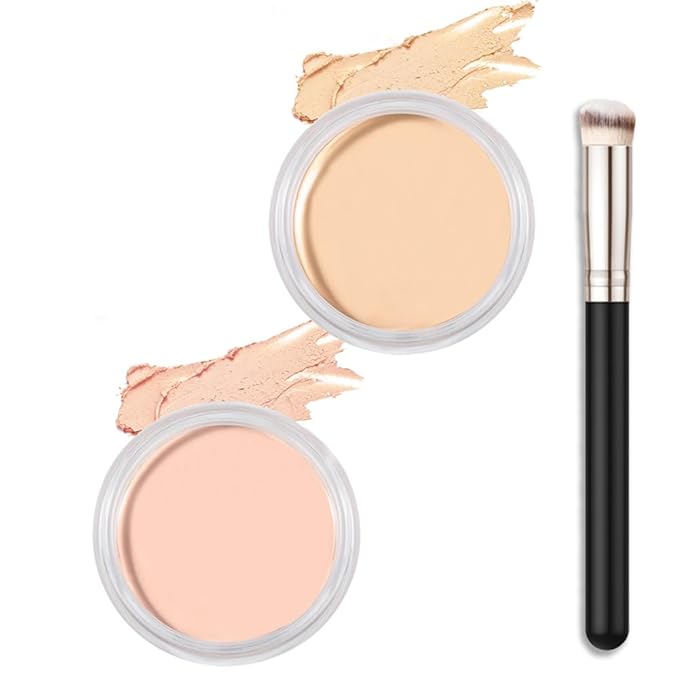 Kaely 2Pcs Cream Pot Concealer Full Coverage Set,Conceal Brighten Dark Circles,under Eye Color Correcting Concealer,Waterproof Foundation Palette with Brush,corrector de ojeras,Vegan Makeup,01+02-Velvo Beauty