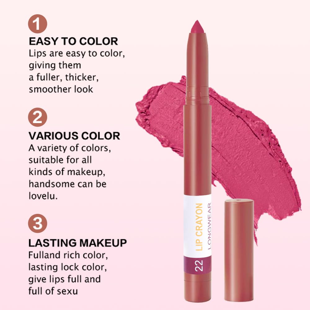 BINGBRUSH Lip Crayons Matte Longwear Lipstick Pack Set,Moisture Smooth Lipliner With Built-in Sharpener Ultimate Super Stay Ink Lip Crayon for Makeup-Waterproof Velvet Lipgloss Lip Stain(22#Maroon)-Velvo Beauty