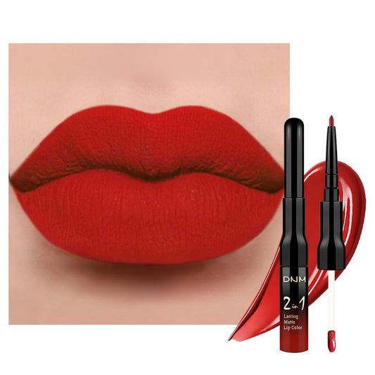 evpct 1Pcs Bright Fire Ruby Red Matte Lip Liner and Liquid Lipstick Stain Makeup Set for women, Red Long Lasting Smudge Proof Lipstick labiales matte mate larga duracion listip 24 hours originales,14#-Velvo Beauty