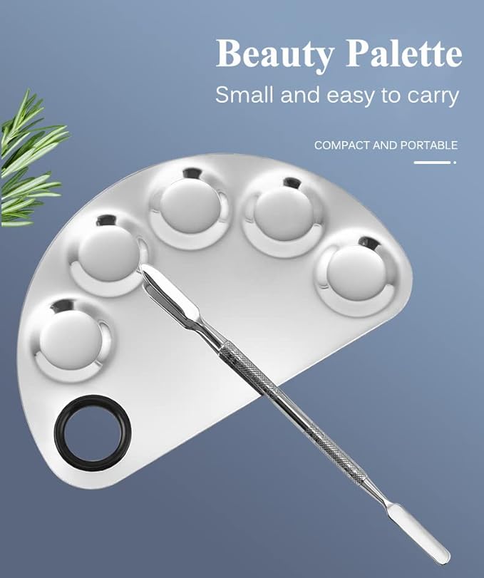 AKOAK Stainless Steel Beauty Palette, with Spatula Tool, Nail Art Makeup Palette, for Mixing Cosmetics/Nail Polish/Pigments-Velvo Beauty
