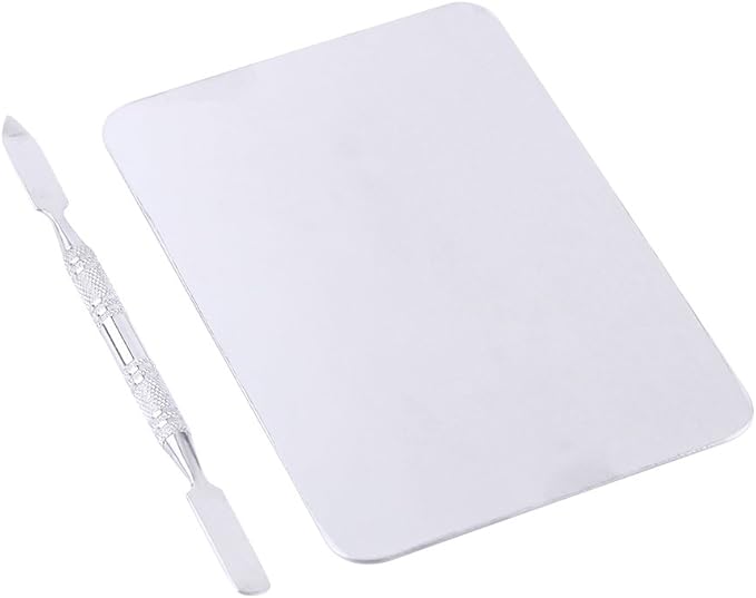 Mixing Palette Small Stainless Steel Makeup Palette Rec Shape Mixing Plate Tools with Spatula Nail Art Palette for Blending Cosmetic Shades-Velvo Beauty