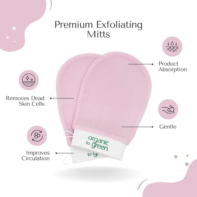Organic to Green Premium Exfoliating Mitt for Body (2pc) – 100% Vegan Viscose Traditional Body Scrub Washcloth – Body Exfoliator (Pink)-Velvo Beauty