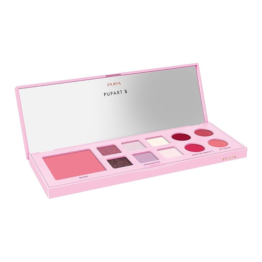 Pupa Milano Pupart S Makeup Palette, 002 Pink, 0.4 oz - Versatile Makeup Kit - Blush for Cheeks - Eyeshadow - Lip Gloss - Lip Cream - Face Makeup-Velvo Beauty