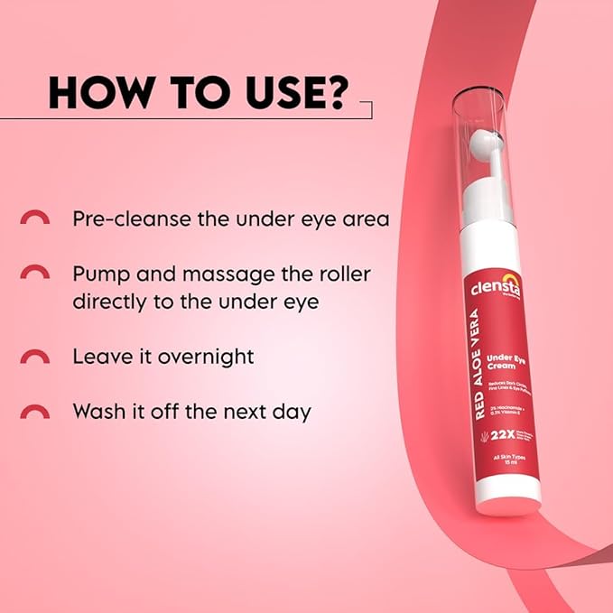 Clensta Aloe Vera Under Eye Cream Roll On | 0.51 Fl Oz (15ml) | Hydrating Eye Cream with Niacinamide | for Puffiness, Dark Circles & Wrinkles-Velvo Beauty