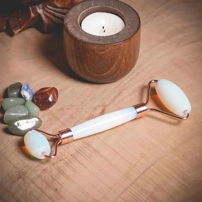 Opal Roller & Gua Sha Set, Face Roller Manual Massager, Opal Applicator for Face, Neck,Body Muscle,Relaxing, Stimulating Blood Flow, Relieve Fine Lines, Wrinkles,Opal-Velvo Beauty