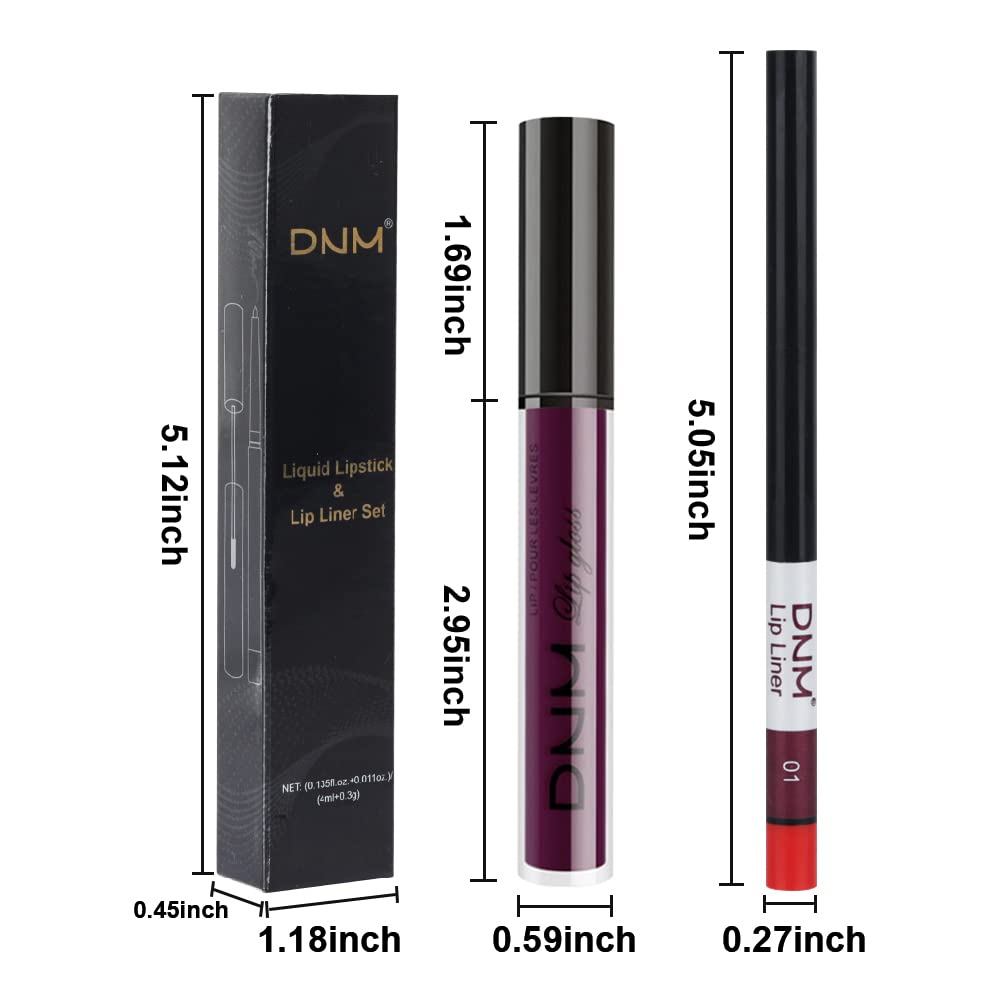 evpct 2Pcs Purple Plum Matte 24-hour Liquid Lipstick and Lip Liner Pencil Makeup Set Women Dark Red Bright Berry Liquid Lipstick Matte Lip Tint 24H and with Lip Liner Set Waterproof Long Lasting 1-Velvo Beauty