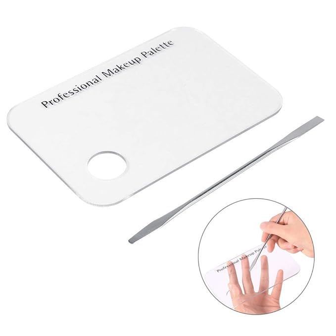 Makeup Palette with Spatula, Rotekt Clear Acrylic Makeup Nail Art Cosmetic Mixing Palette & Stainless Spatula Tool Applicators Set,Nail Holder Display Cosmetic Makeup Palette Tray Accessories-Velvo Beauty