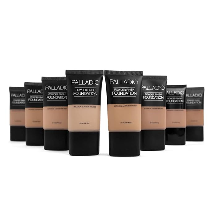 Palladio Powder Finish Liquid Foundation, Natural Matte Appearance, Reduces Fine Lines, Covers Large Pores, Hides Imperfections, All Day Wear, Sheer to Medium Coverage, Caramel-Velvo Beauty