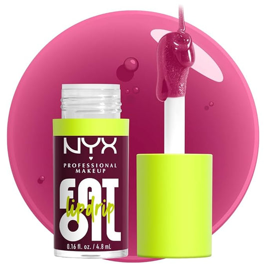NYX PROFESSIONAL MAKEUP Fat Oil Lip Drip, Moisturizing Lip Oil Gloss, Vegan Tinted Formula, Up to 12 HR Hydration - That's Chic (Deep Berry)-Velvo Beauty