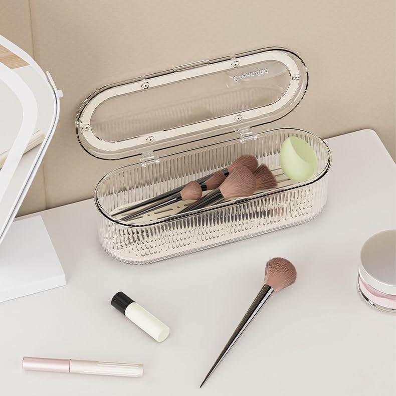 Makeup Brush Holder Organizer, Clear Acrylic Makeup Sponges Organizer, Cosmetic Storage Case with Lid, Display Case for Vanity-Velvo Beauty