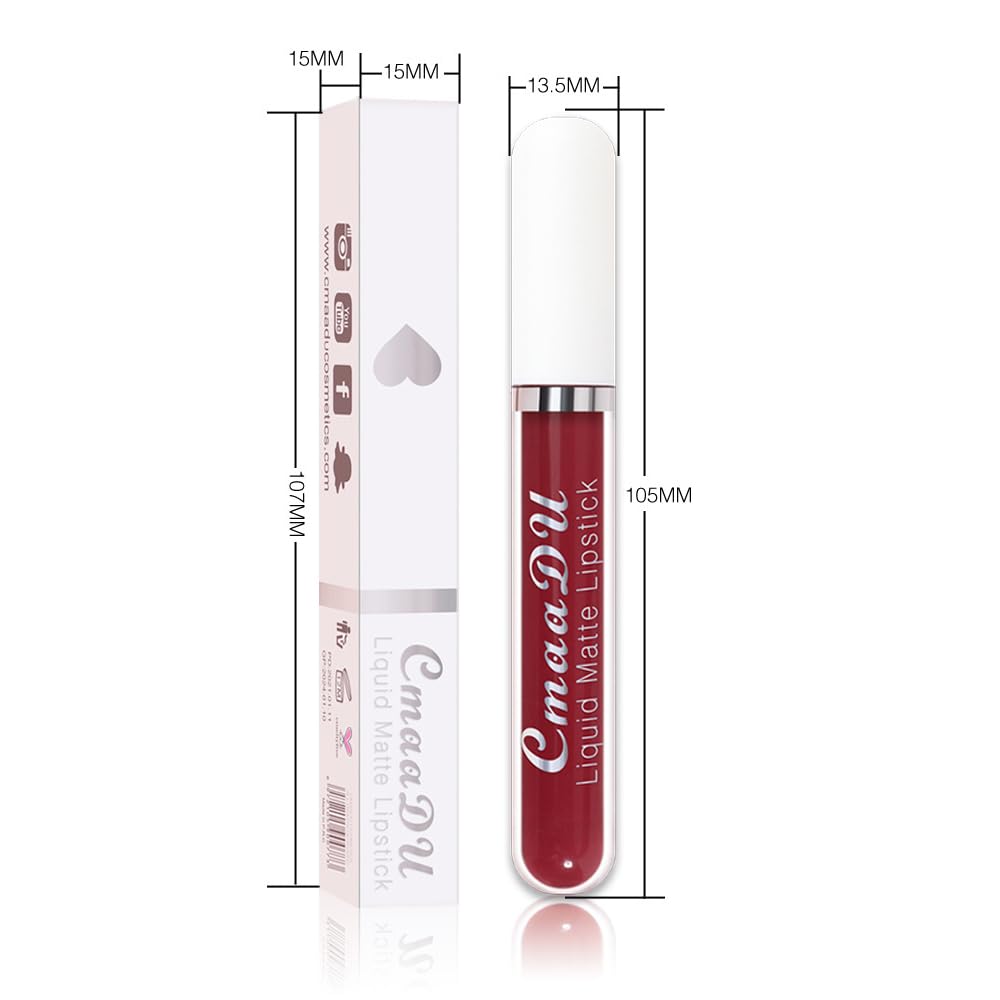 evpct 1Pcs Plum Red Liquid Matte Lipstick Lipgloss Set for Women, labiales mate 24 horas originales matte larga duracion 24 Hour Lipstick Lip Stains Long Lasting Waterproof 24, 06#-Velvo Beauty