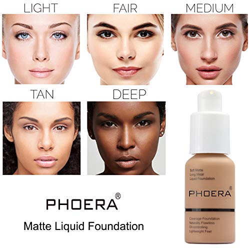 2 Pack PHOERA Foundation 103# Warm Peach and 104# Buff Beige, Flawless Soft Matte Liquid Foundation,24 HR Full Coverage Mattle Oil-Control Foundation Makeup.-Velvo Beauty