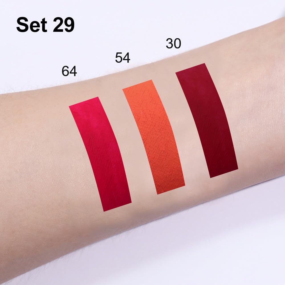 evpct 3Pcs Dark Red Orange Fire Red Matte Lip Liner & Liquid Lipstick Stain Makeup Set for Women, Lip Liner Stain Long Lasting Waterproof Smudge Proof, Cruelty Free Lip Makeup 24 hours original labios-Velvo Beauty