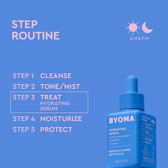 BYOMA Hydrating Serum - Moisturizing Facial Serum with Squalane, Glycerin & Ceramides - Hydrating for Glowing, Dewy Skin - 1.01 fl. oz-Velvo Beauty
