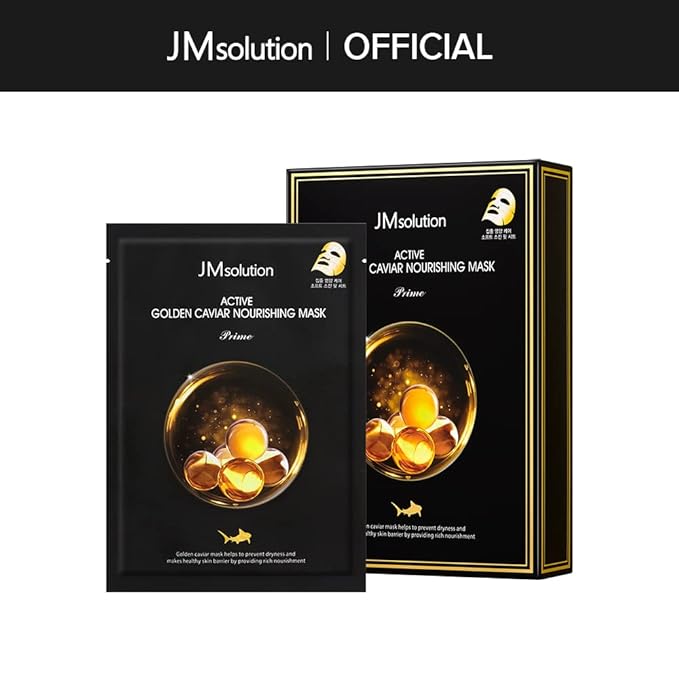 JMsolution Active Golden Caviar Nourishing Mask - Korean Skincare Facial Mask-Cavior extracted - collagen essense- 10 sheets for all skin type-Velvo Beauty
