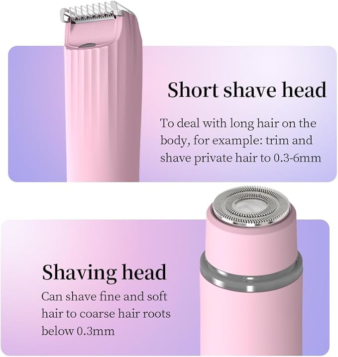 Dual-Head Body Trimmer for Women,2 in 1 Women Electric Shaver,IPX7 Waterproof Close Shaver and Facial Hair Remover for Body,Arm Bikini Face Leg-USB C Charge Wet & Dry Use-Bulit in Light-Velvo Beauty