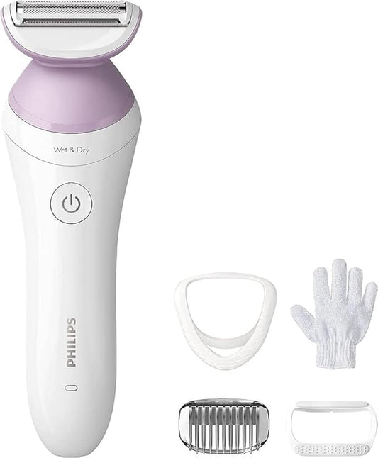 Philips Beauty Lady Electric Shaver Series 6000, Cordless with 4 Accessories, BRL136/00, White-Velvo Beauty