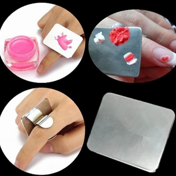 Alipis 2Pcs Nail Art Palette Ring, Stainless Steel Makeup Mixing Palette Finger Ring Professional Nail Polish Drawing DIY Art Color Mixing Tools Makeup Supplies-Velvo Beauty