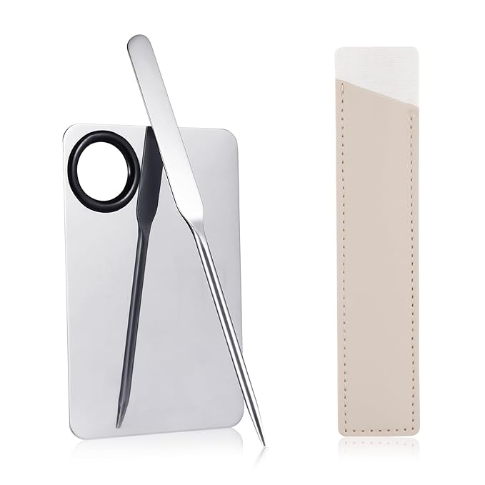 Foundation Spatula, Stainless Steel Makeup Mixing Palette with Makeup Spatula Korean Reusable Cosmetic Spatula Tool for DIY Liquid Foundation Nail Polish Contour Primer-Velvo Beauty