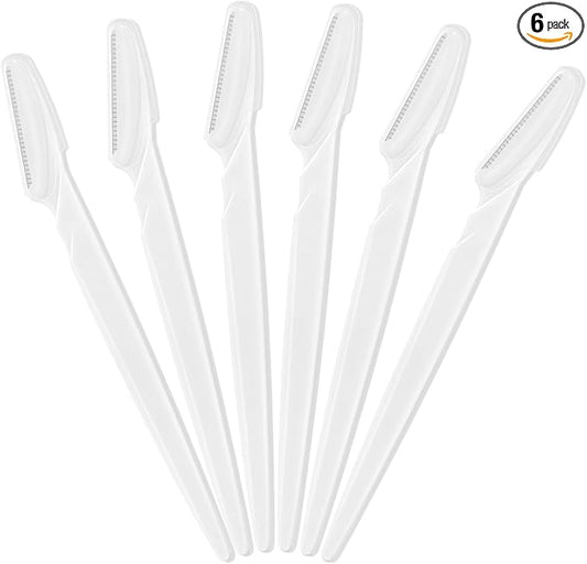 6 Pcs White Eyebrow Razor, Face Razors Multipurpose, Facial Razors for Women Men, Eyebrow Trimmers Shaver with Protective Cover, Dermaplaning Tools for Face Body Use, Facial Hair Removal Tools-Velvo Beauty