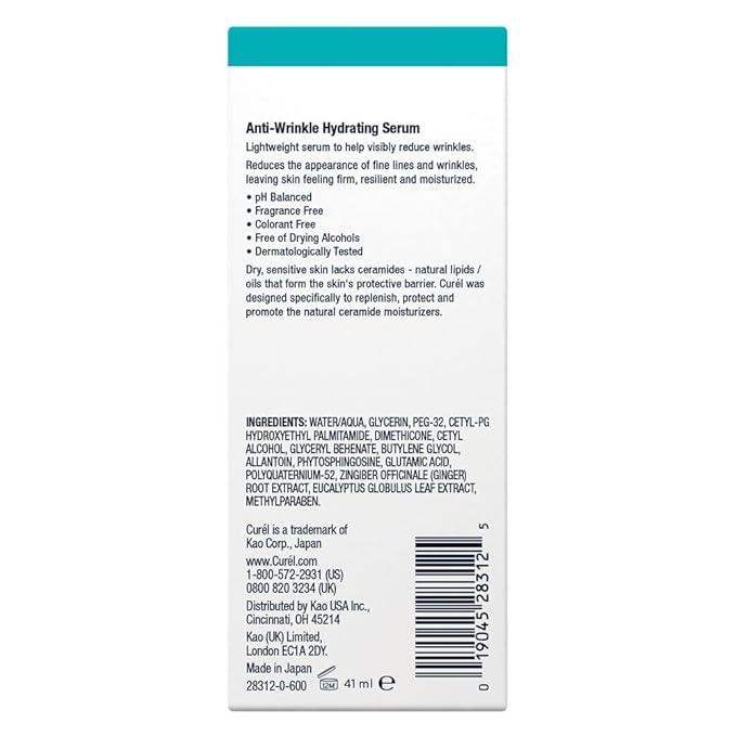 Curel Japanese Skin Care, Anti-Wrinkle Hydrating Serum, Lightweight Serum, Fragrance Free & Colorant Free, For Sensitive Skin, 1.3 Oz-Velvo Beauty