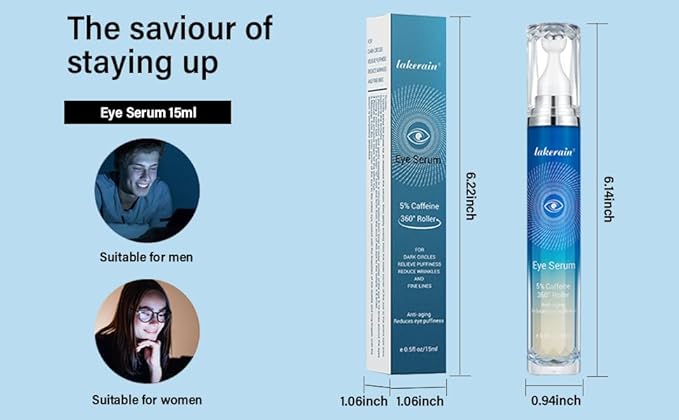 5% Caffeine Eye Serum, Under Eye Roller Cream for Dark Circles and Puffiness with 360°Massage Ball Reduce Wrinkles and Fine Lines,Bags Under Eyes,15ML-Velvo Beauty