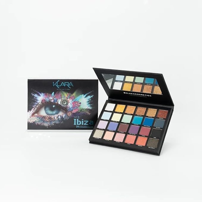 24 Shade Eyeshadow Palette Ibiza glamorous shimmers bold mattes strong pastel tones long lasting full pigment-Velvo Beauty