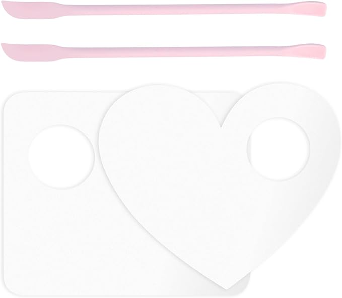 Makeup Mixing Palette Spatula Set, 2PCS Mini Acrylic Makeup Palette & 2PCS Silicone Skincare Spatula, Cream Foundation Palette for Mixing and Save Cosmetics (Pink,Square+Heart)-Velvo Beauty