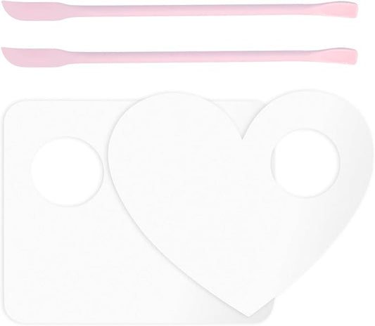 Makeup Mixing Palette Spatula Set, 2PCS Mini Acrylic Makeup Palette & 2PCS Silicone Skincare Spatula, Cream Foundation Palette for Mixing and Save Cosmetics (Pink,Square+Heart)-Velvo Beauty