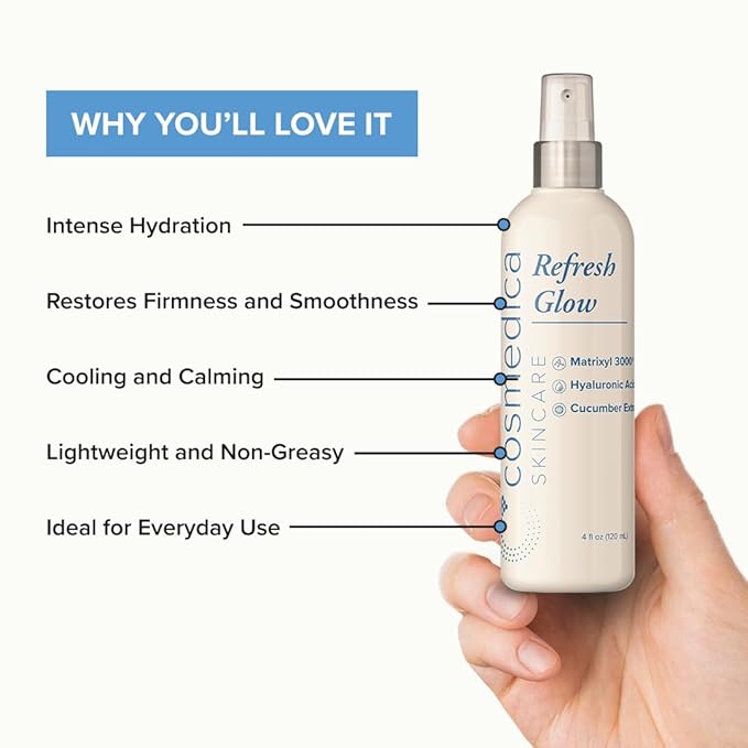 Cosmedica Skincare Refresh Glow Hydrating Peptide Spray with Matrixyl 3000, Cucumber Extract & Hyaluronic Acid for Revitalized Skin – 4 oz-Velvo Beauty