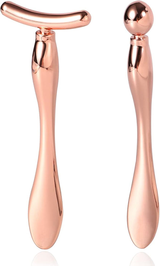 Pimoys 2 Pcs Metal Eye Cream Applicator Face Roller Massager Tool,Eye Massage Wand Stick Women for Facial Massager for Reducing Puffiness Wrinkle Gift for Women-Velvo Beauty