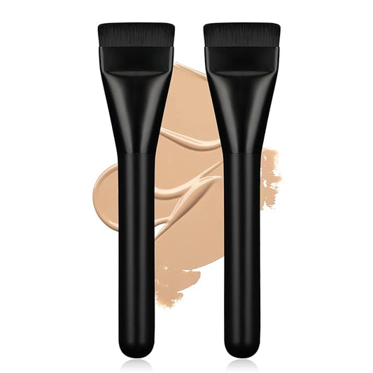 2Pcs Flat Foundation Brush,Face Mask Brush Makeup Spatula Facial Brush for Liquid Foundation Mask,Premium Face Korean Makeup Brush for Blending Cream (Black&Black)-Velvo Beauty