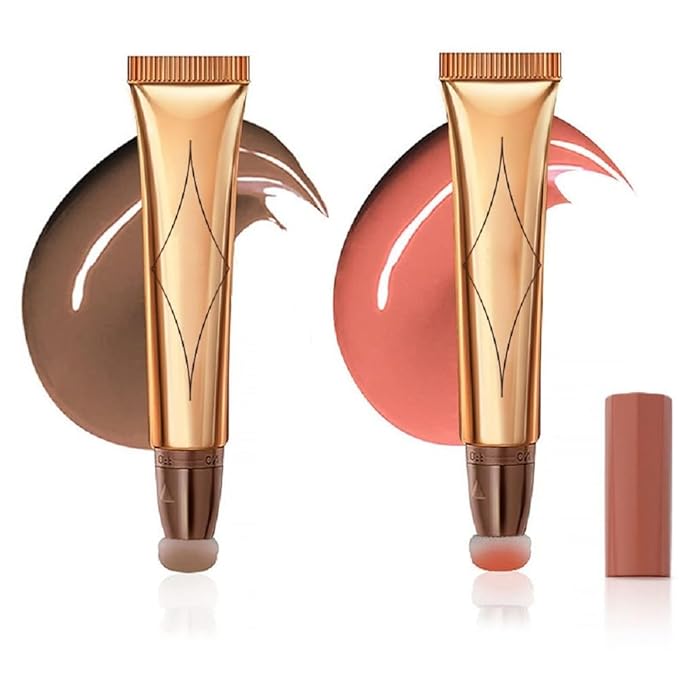 2 Color Contour Beauty Wand, Highlighter ,Face Concealer Contouring with Cushion Applicator Long Lasting & Smooth Matte Finish Liquid Illuminator Makeup Stick (01# Contour&02#Peach Pink)-Velvo Beauty
