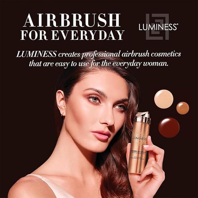 LUMINESS Silk Airbrush Spray Foundation & Buffing Brush Kit – Full Coverage Foundation & Dual-Sided Buffing Brush - Buildable Coverage, Anti-Aging Formula Hydrates & Moisturizes (Shade - Tan)-Velvo Beauty