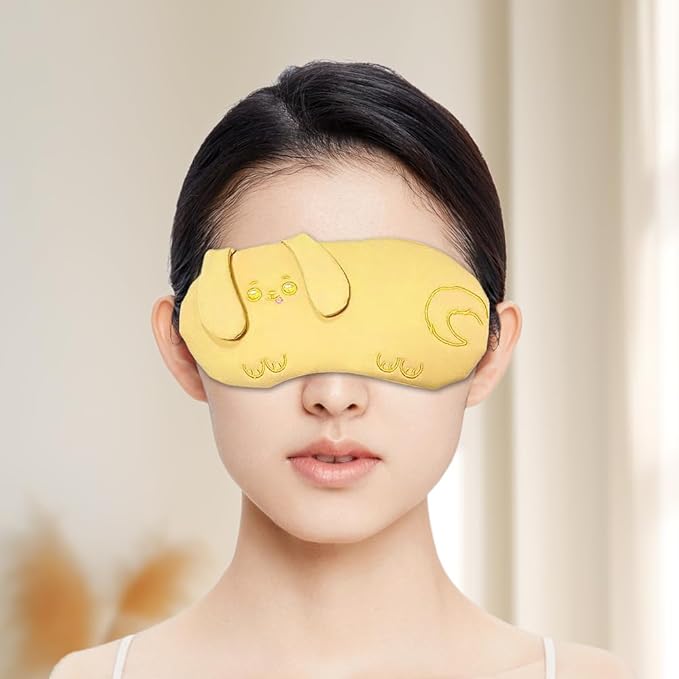 PERFECTSIGHT Eye Mask, Cute Plush Lightweight Adjustable Eyeshade, Faux Fur Cover for Women Men Sleep Travel Nap, Yellow Puppy-Velvo Beauty