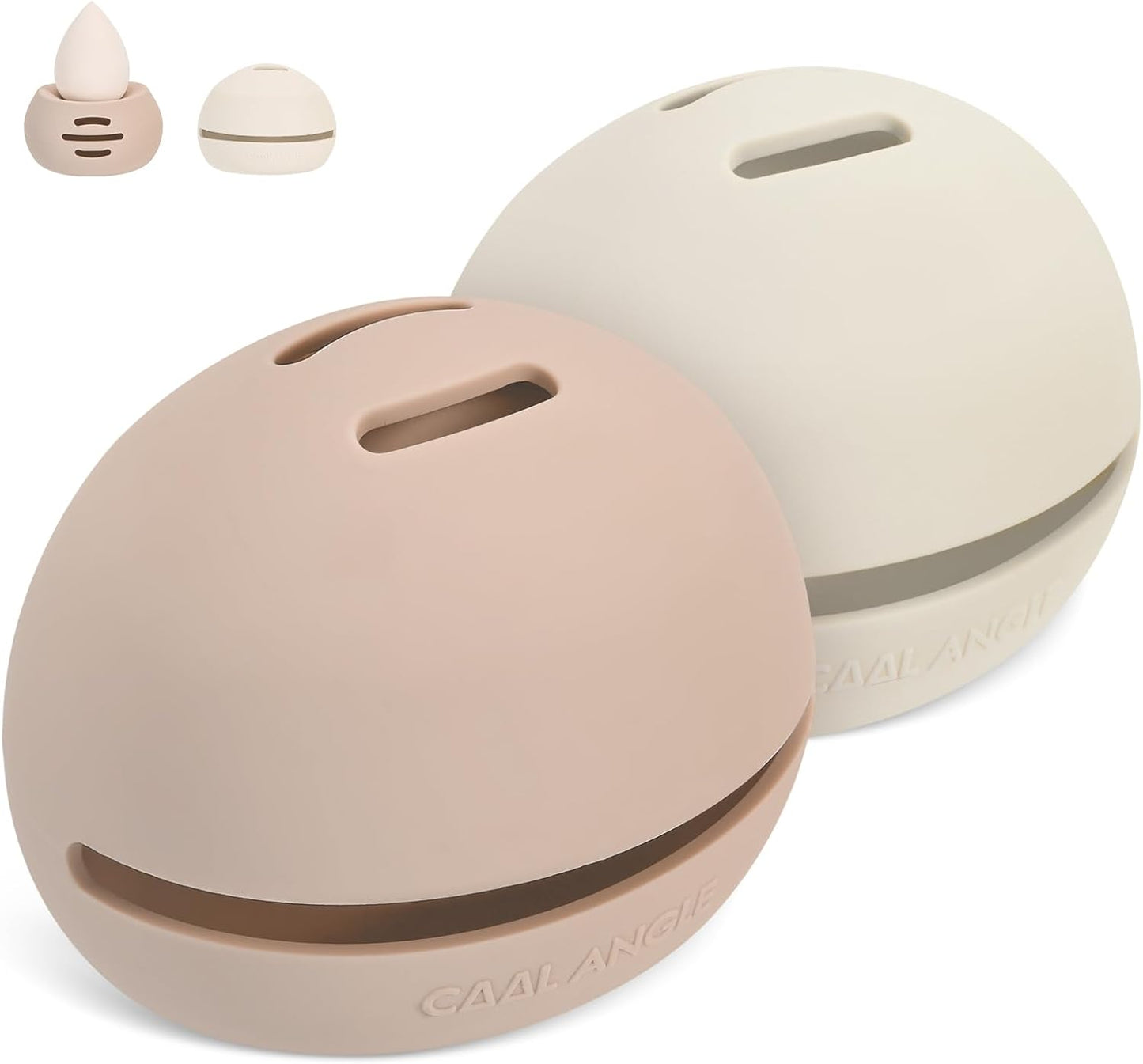 2Pcs Makeup Sponge Holder Silicone Beauty Sponge Holder Makeup Blender Case for Travel 2 in 1 Stand Storage For Quick Drying Khaki+White-Velvo Beauty
