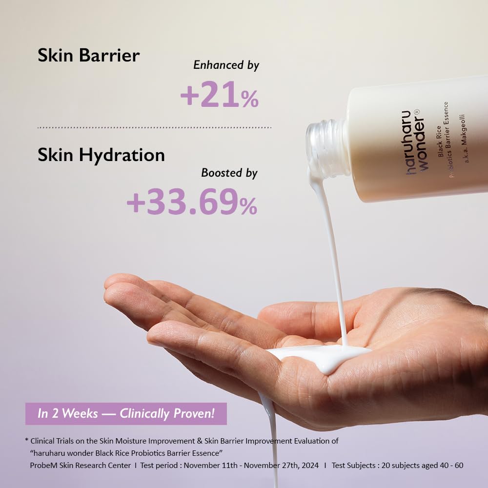 haruharu Wonder Black Rice Probiotics Barrier Essence 1.01 fl. oz., Travel Size Essence Toner to Strengthen Skin Barrier with Ceramides, Soothing, Moisturizing, Plumping, Korean Skincare-Velvo Beauty